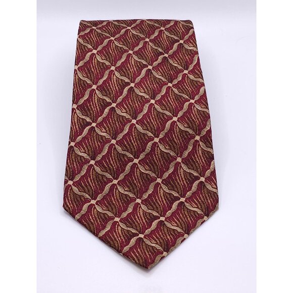 Cole Haan Mens Vintage Silk Tie Red & Gold Geometric Pattern - Picture 1 of 16